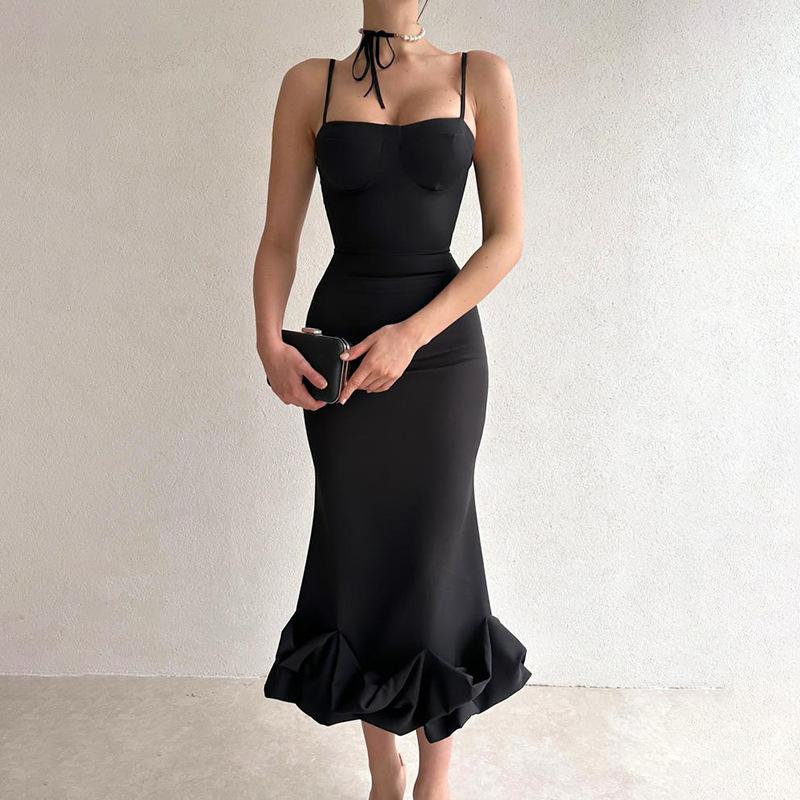 Elegant Solid Color Slip Dress - laseze