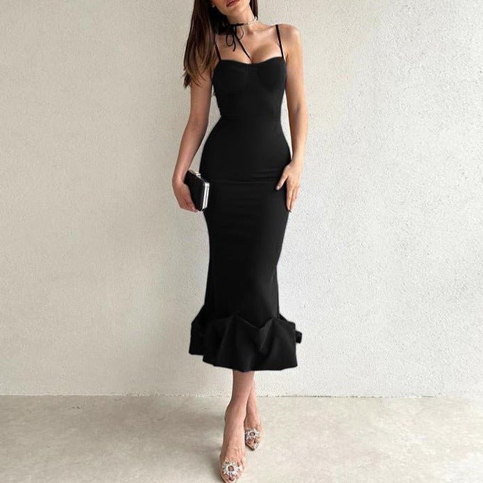 Elegant Solid Color Slip Dress - laseze