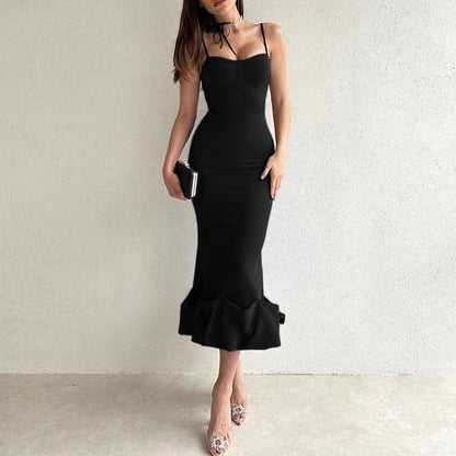 Elegant Solid Color Slip Dress - laseze
