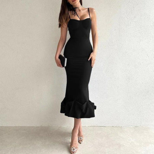 Elegant Solid Color Slip Dress - laseze