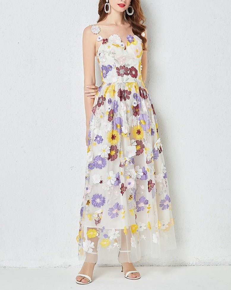 Embroidered Floral Camisole Dress - laseze
