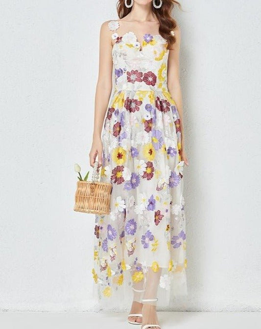 Embroidered Floral Camisole Dress - laseze