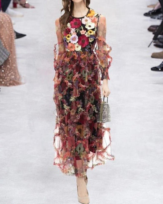 Embroidered Lace Mesh Elegant Dress - laseze