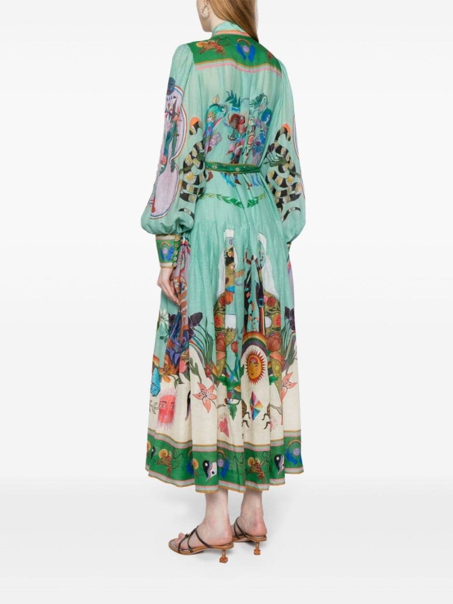 Evergreen Belted Printed Maxi Shirt Dress - laseze