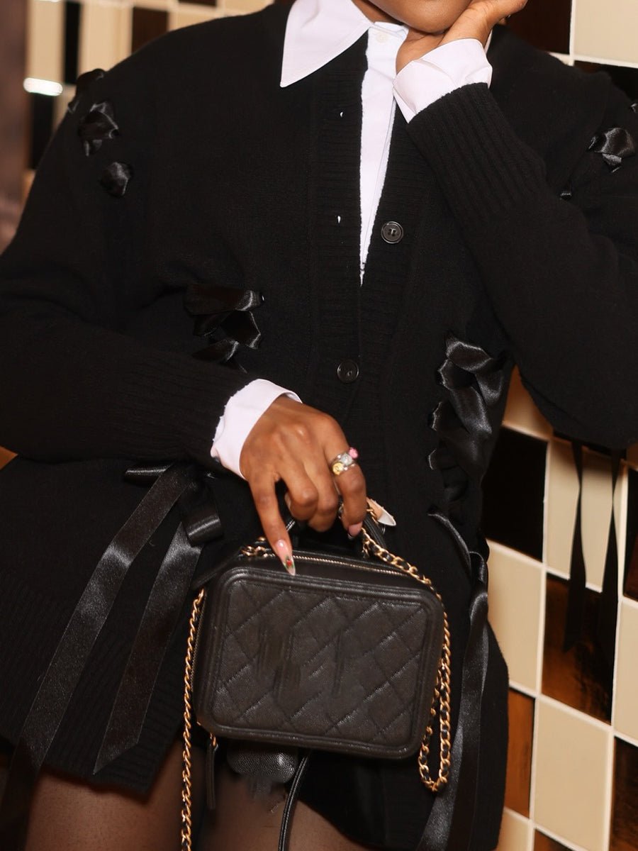 Eyelet Detail Strapped Fashion Knitted Cardigan - laseze