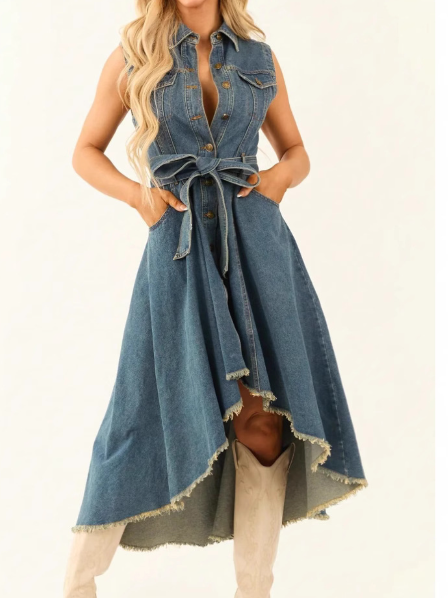 Denim Dress Fashion Sleeveless Personality Irregular