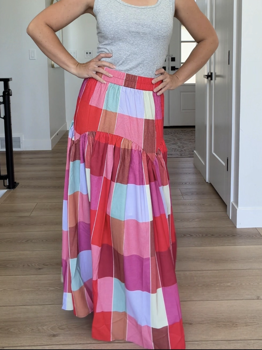 Patchwork Color-Block Maxi Skirt