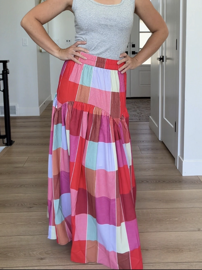 Patchwork Color-Block Maxi Skirt