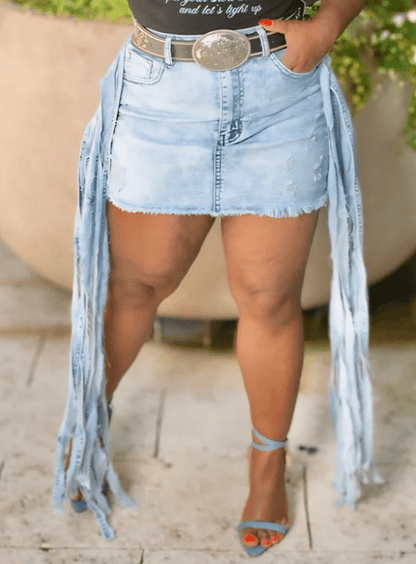 Fab Fringed Denim Skirt - laseze