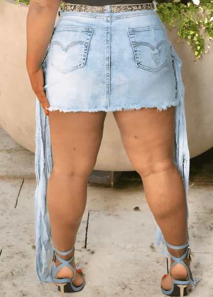 Fab Fringed Denim Skirt - laseze