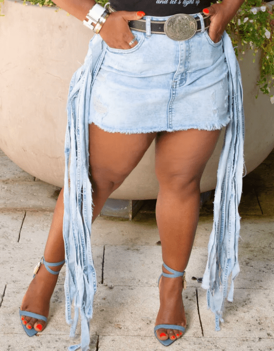 Fab Fringed Denim Skirt - laseze