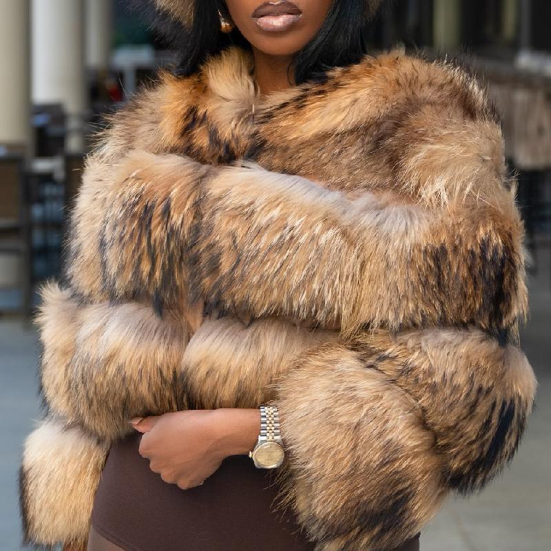 Fab Patchwork Short Fur Coat fashgoods