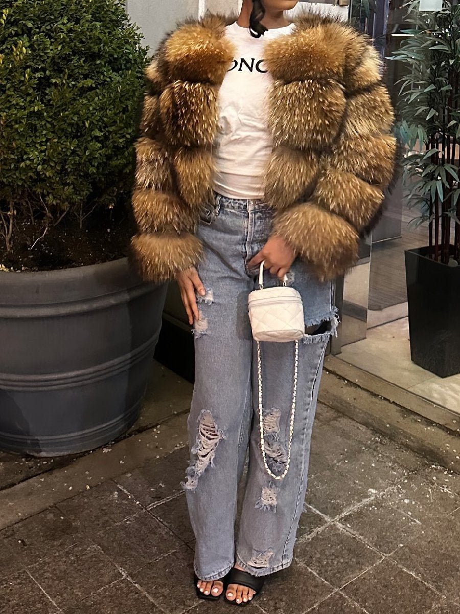 Fab Patchwork Short Fur Coat fashgoods