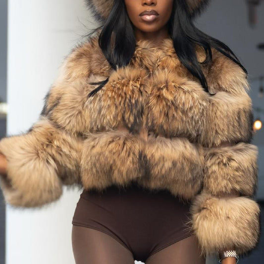 Fab Patchwork Short Fur Coat fashgoods