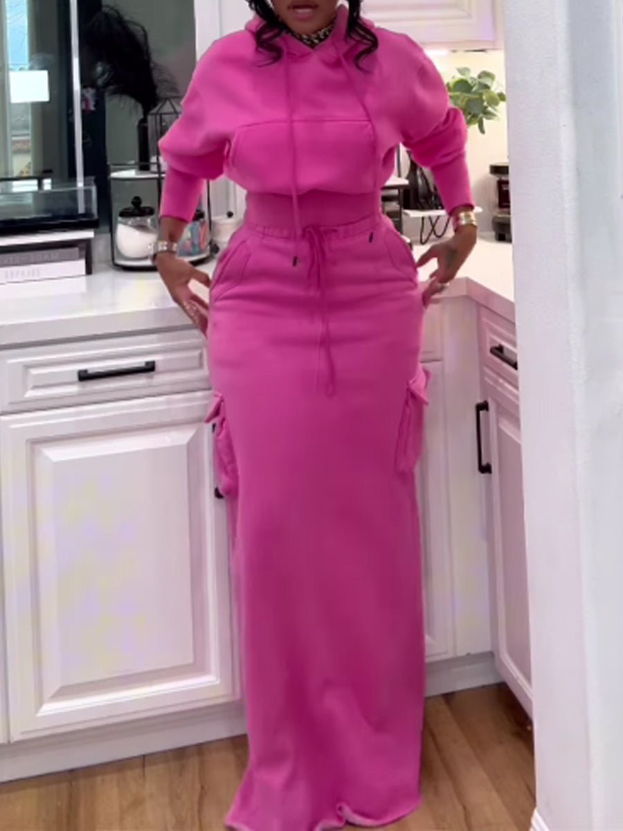 Fashion Hooded Pockets Two Pieces Set - laseze