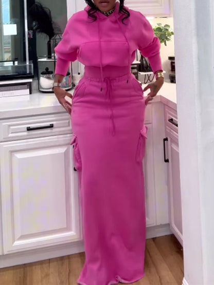 Fashion Hooded Pockets Two Pieces Set - laseze