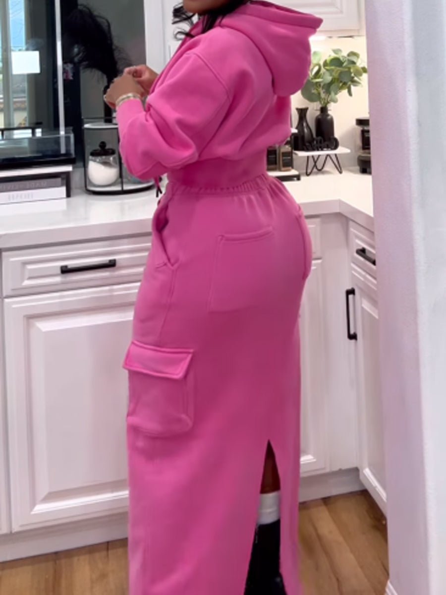 Fashion Hooded Pockets Two Pieces Set - laseze