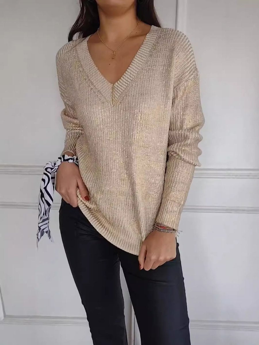 Fashion Knitted V-neck Shiny Sweater speciaic