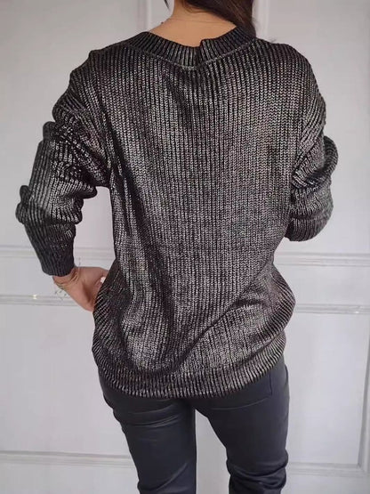 Fashion Knitted V-neck Shiny Sweater speciaic