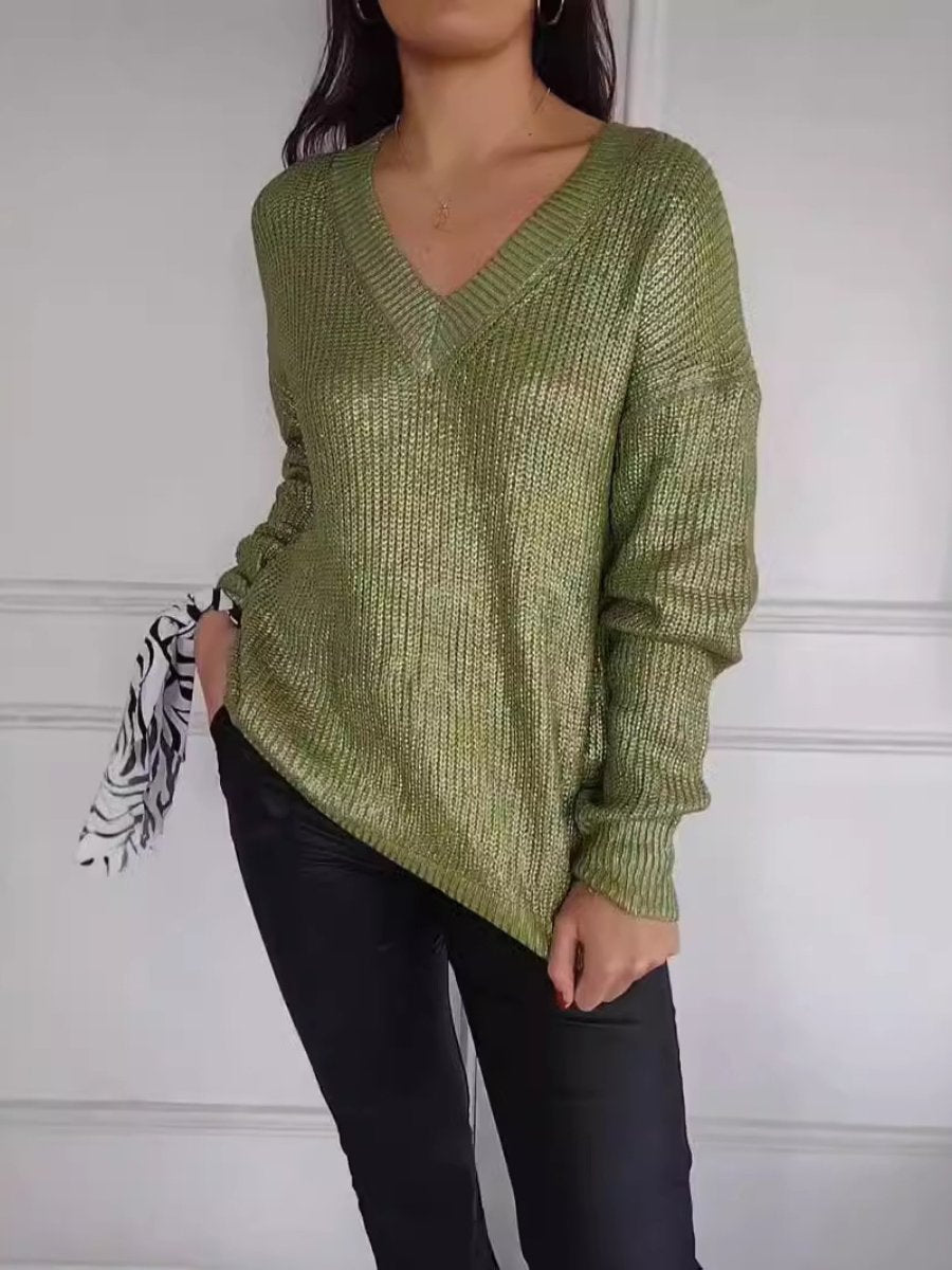 Fashion Knitted V-neck Shiny Sweater speciaic