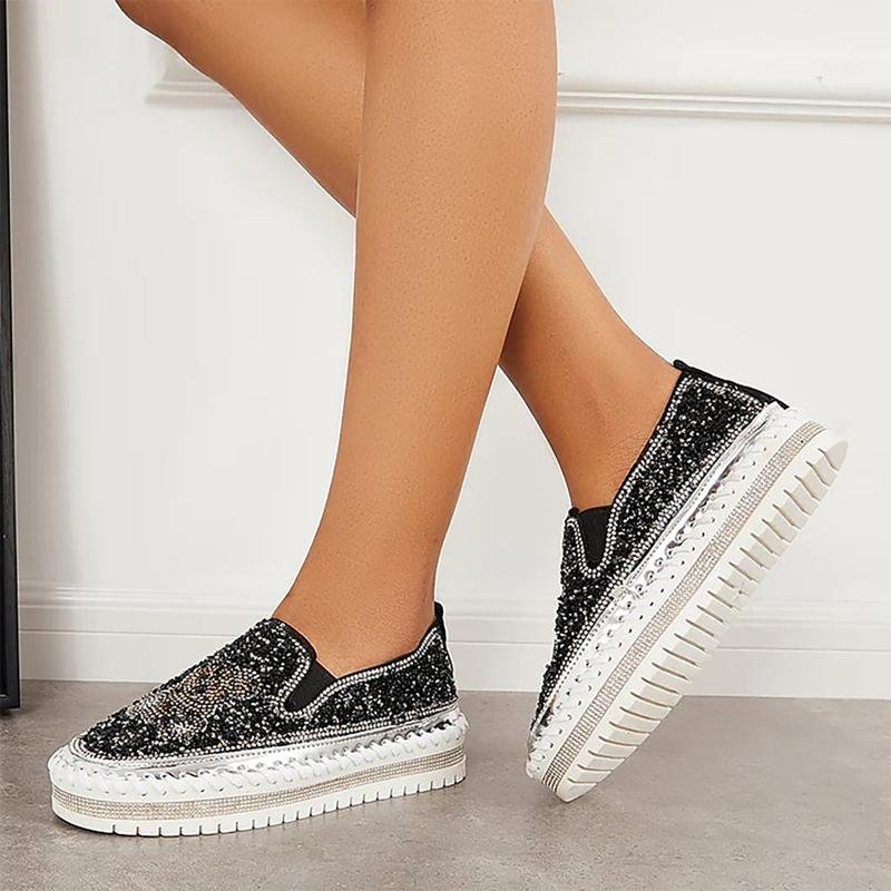 Fashion Rhinestone Sequins Bear Hand - stitched Casual Flat Shoes - laseze