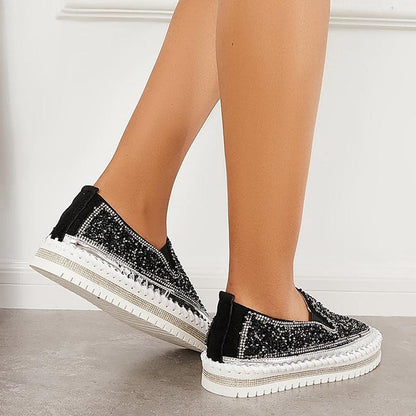 Fashion Rhinestone Sequins Bear Hand - stitched Casual Flat Shoes - laseze