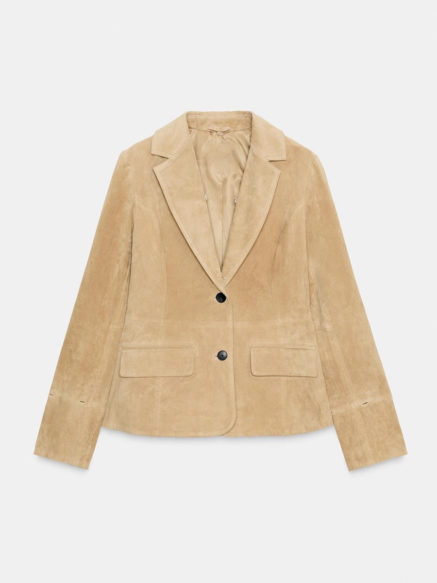 Faux Fur Suede Leather Fitted Blazer fashgoods