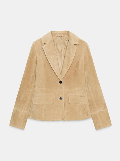 Faux Fur Suede Leather Fitted Blazer fashgoods