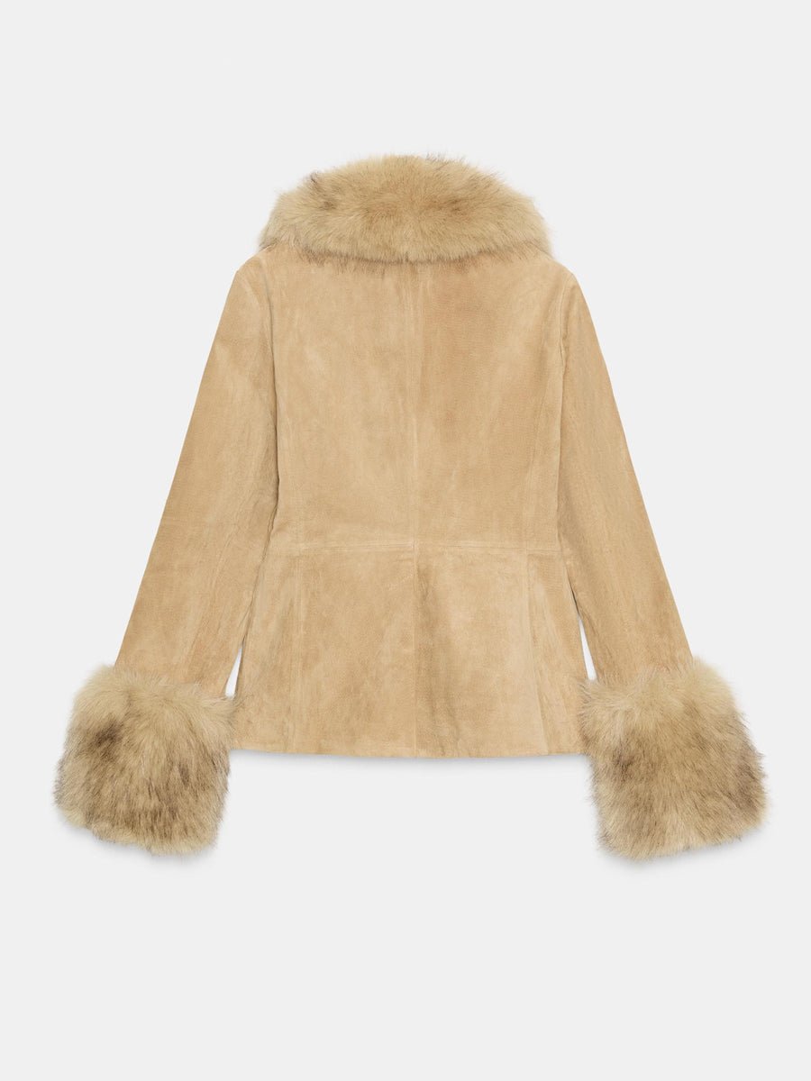 Faux Fur Suede Leather Fitted Blazer fashgoods