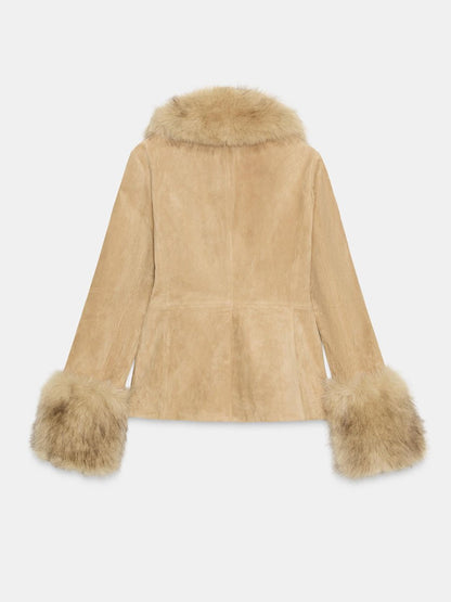 Faux Fur Suede Leather Fitted Blazer fashgoods