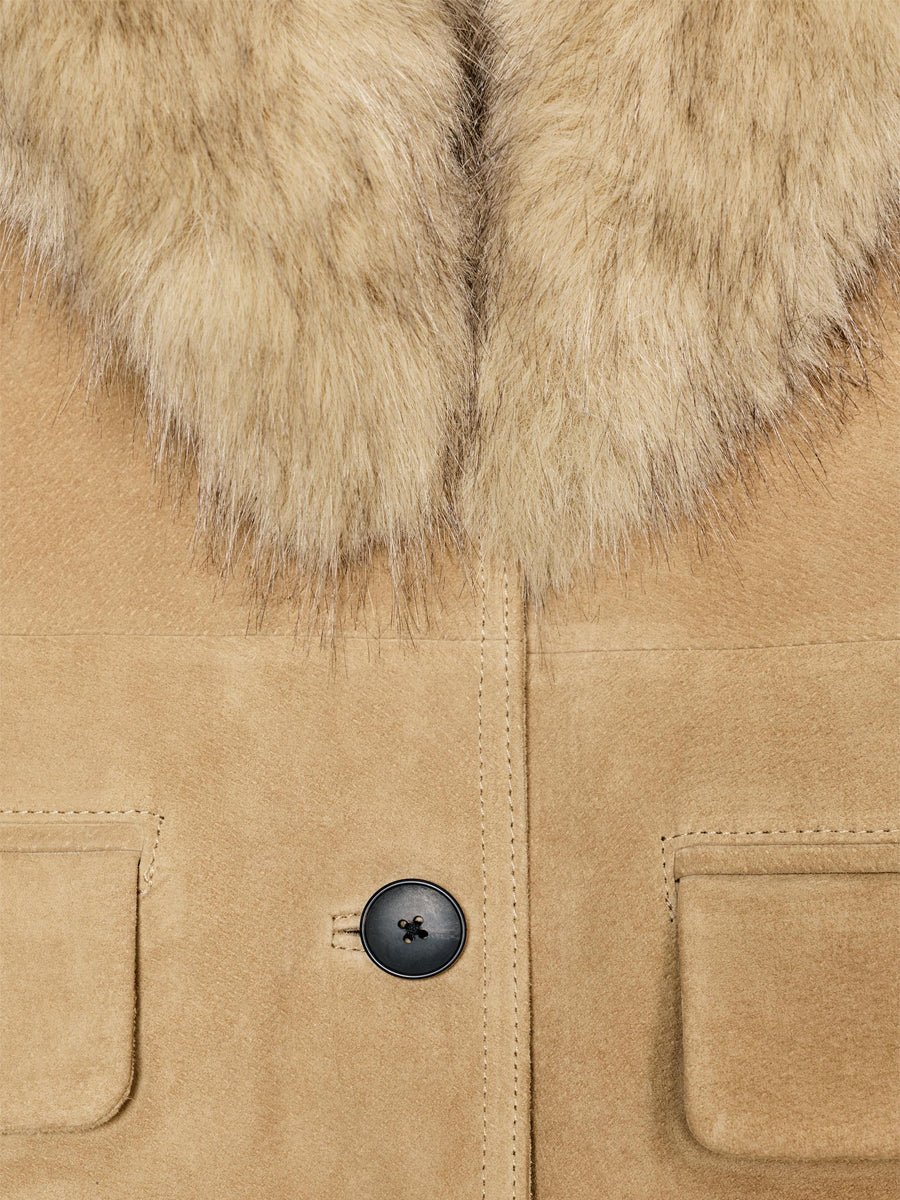 Faux Fur Suede Leather Fitted Blazer fashgoods