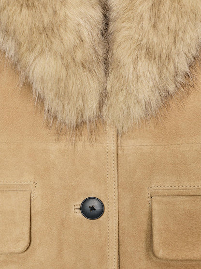 Faux Fur Suede Leather Fitted Blazer fashgoods