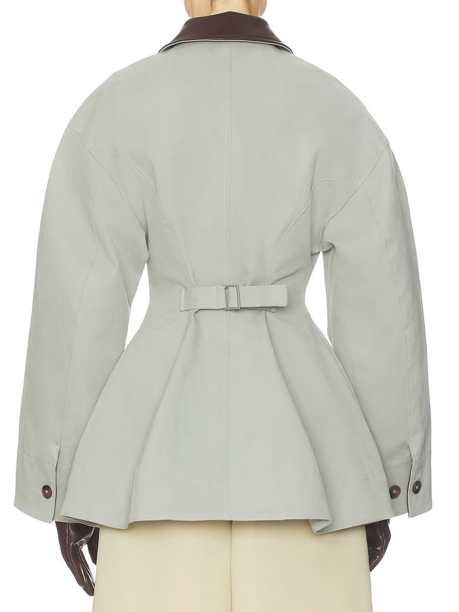 Faux Leather Collar Patchwork Zip Up Jacket laseze