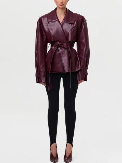 Faux Leather Crop Trench Coat laseze