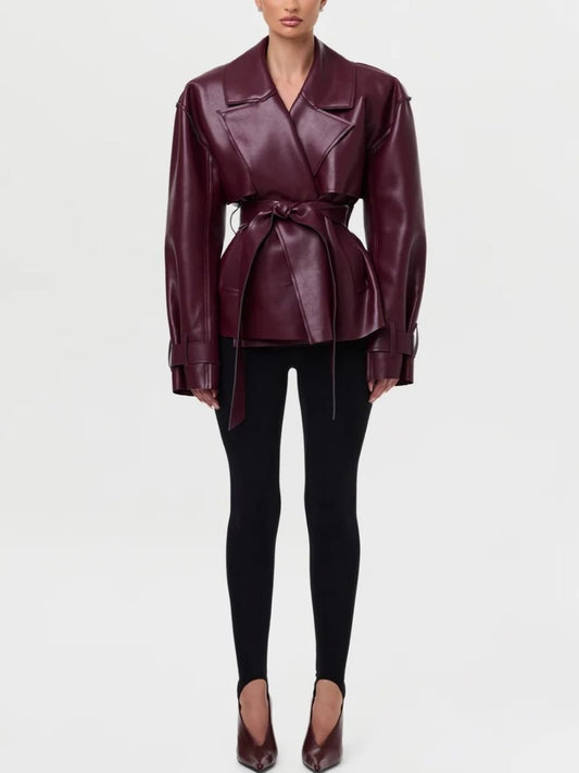 Faux Leather Crop Trench Coat laseze