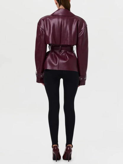 Faux Leather Crop Trench Coat laseze