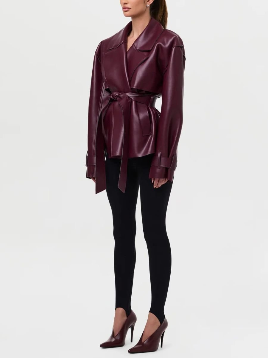 Faux Leather Crop Trench Coat laseze