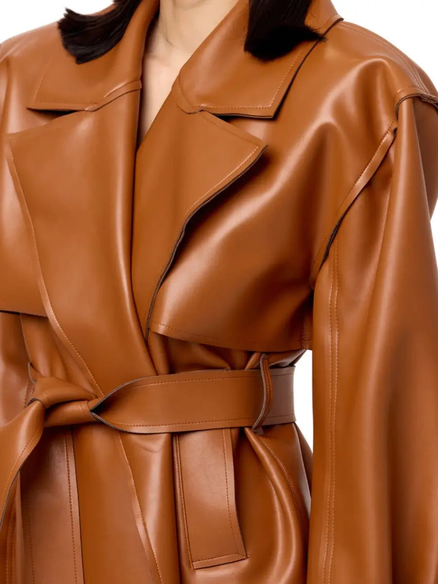 Faux Leather Crop Trench Coat laseze