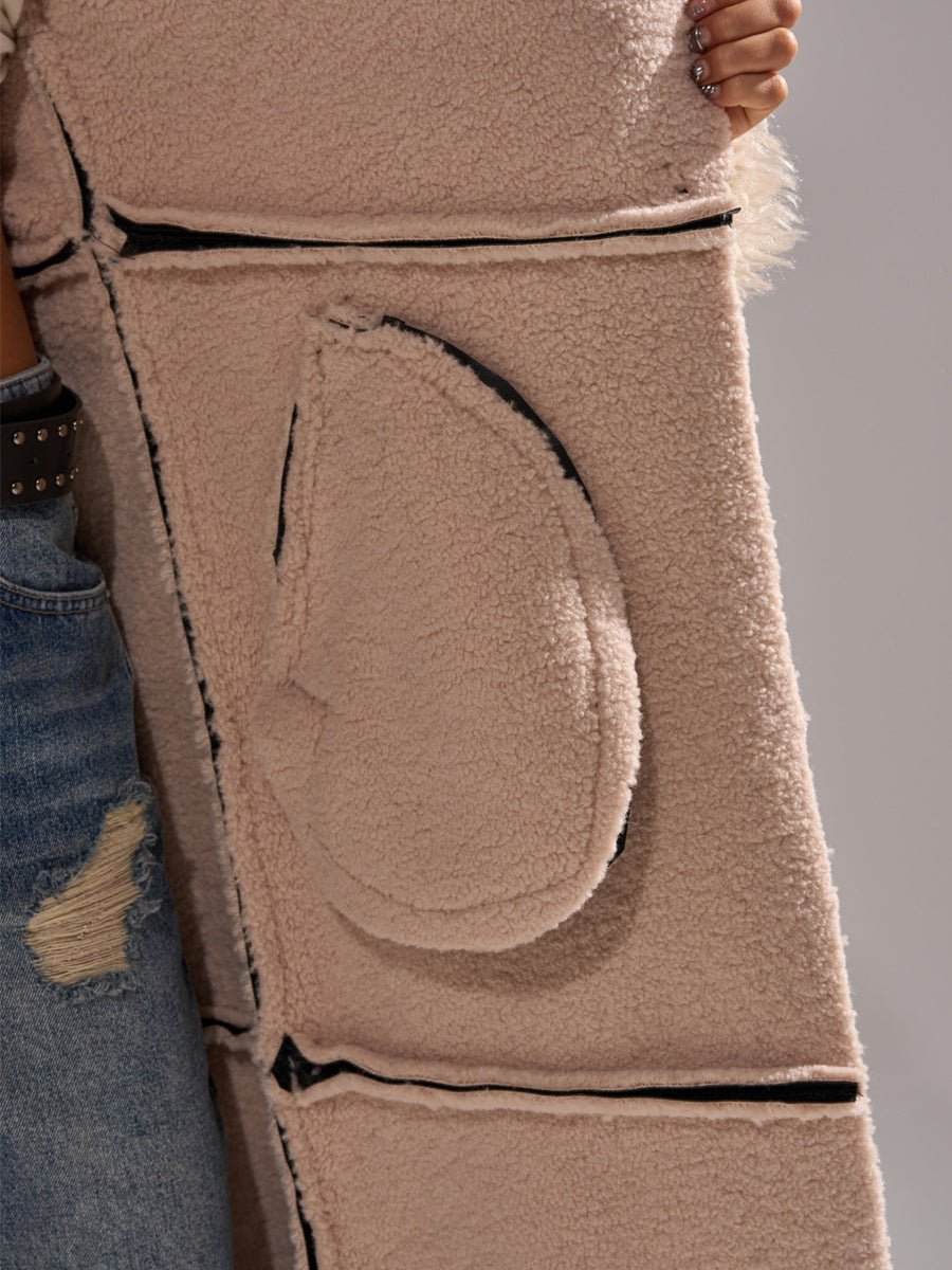 Faux Leather Faux Sherpa Trim Trench Coat laseze