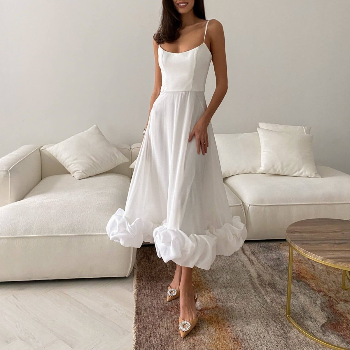 Flounce Bustier Midi Dress - laseze