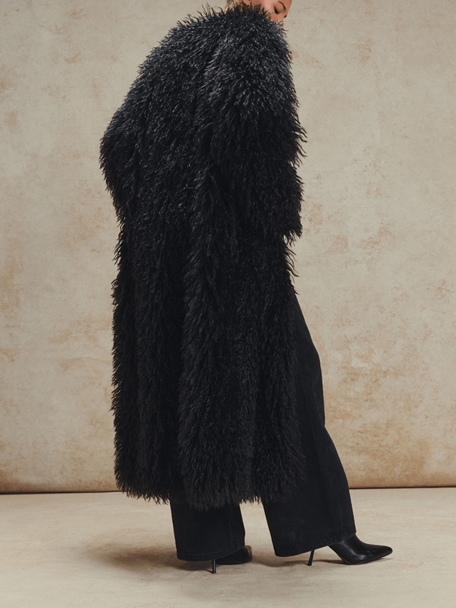 Fluffy Longline Faux Fur Coat laseze