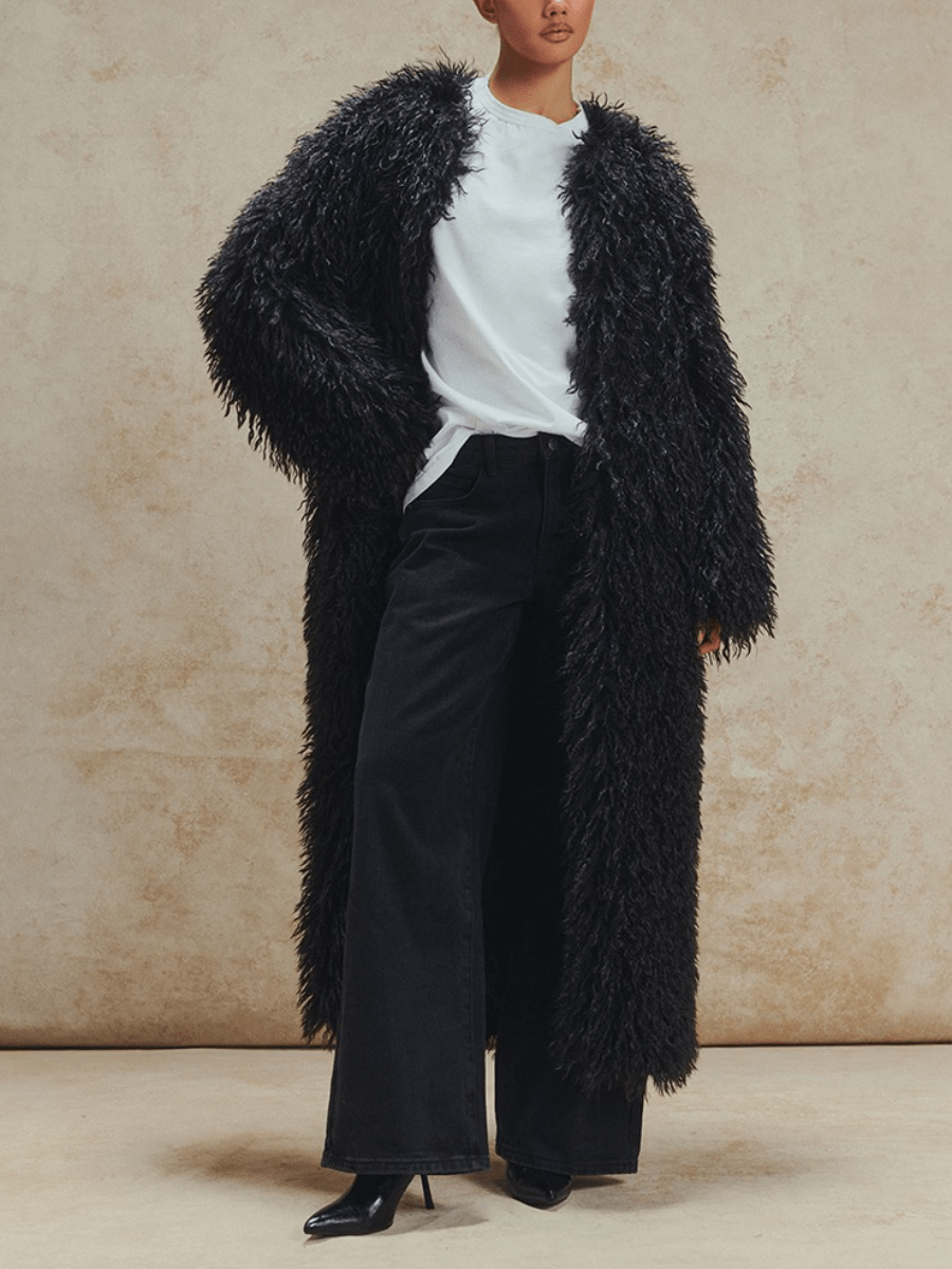 Fluffy Longline Faux Fur Coat laseze