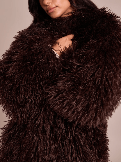 Fluffy Longline Faux Fur Coat laseze