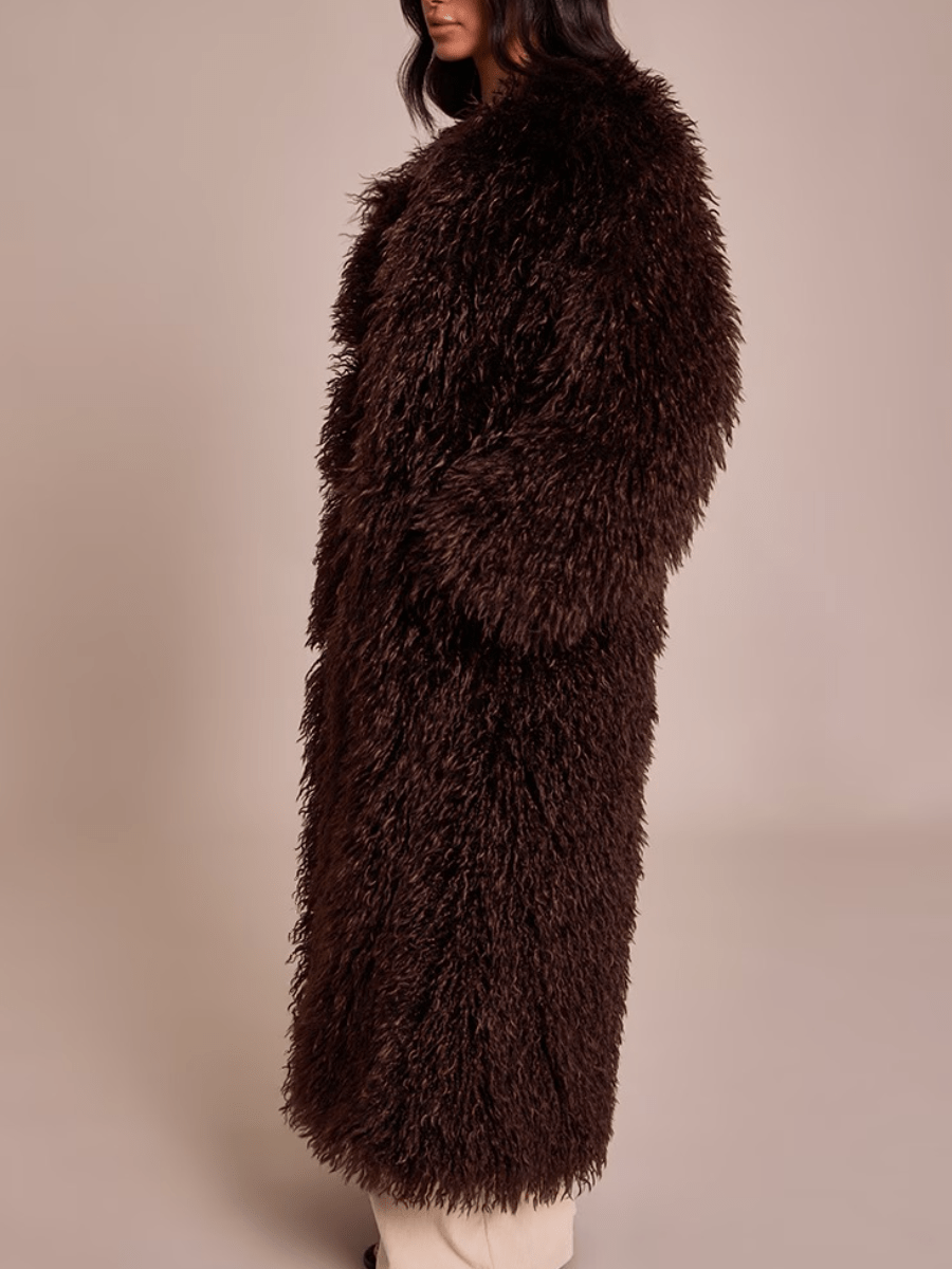Fluffy Longline Faux Fur Coat laseze