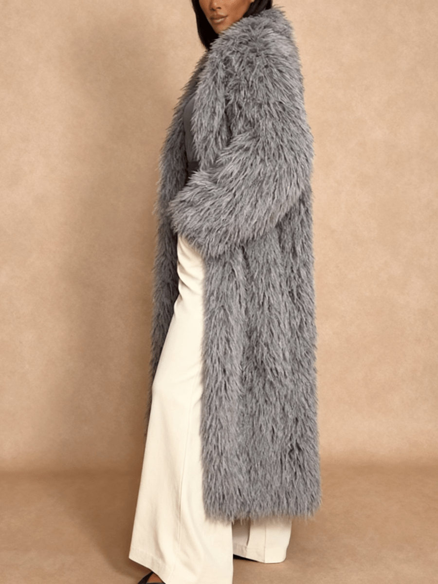 Fluffy Longline Faux Fur Coat laseze