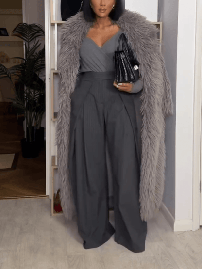 Fluffy Longline Faux Fur Coat laseze