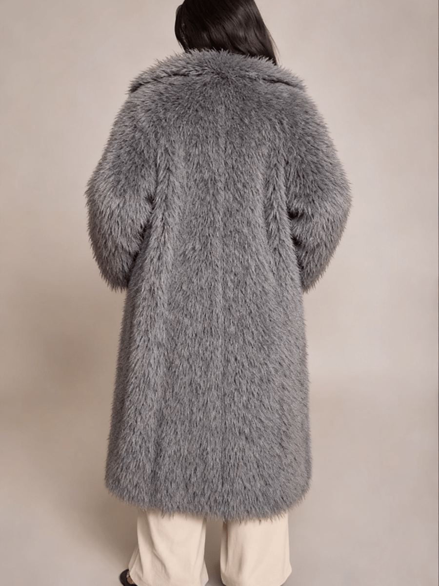Fluffy Longline Faux Fur Coat laseze