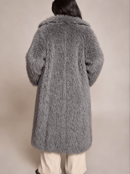 Fluffy Longline Faux Fur Coat laseze
