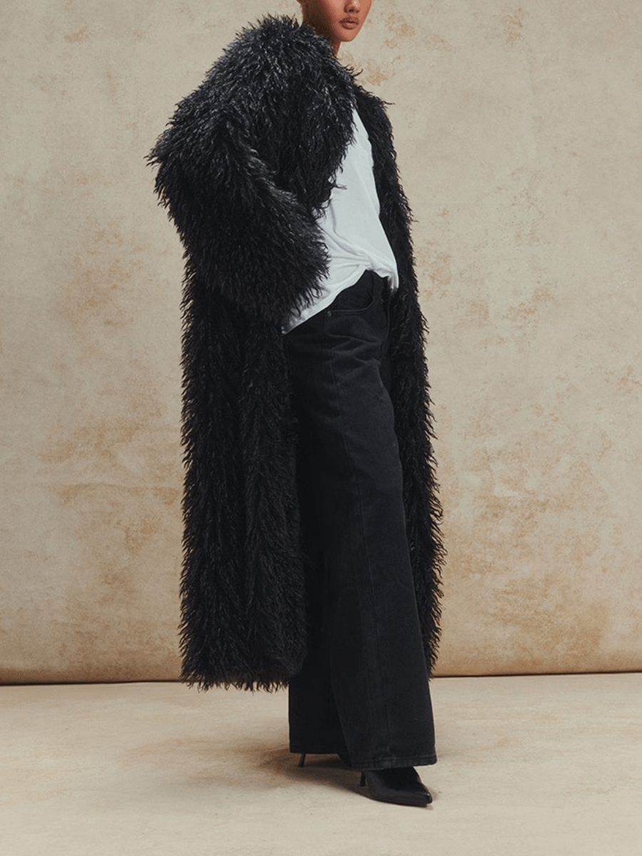 Fluffy Longline Faux Fur Coat laseze