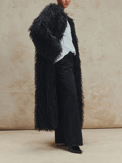 Fluffy Longline Faux Fur Coat laseze